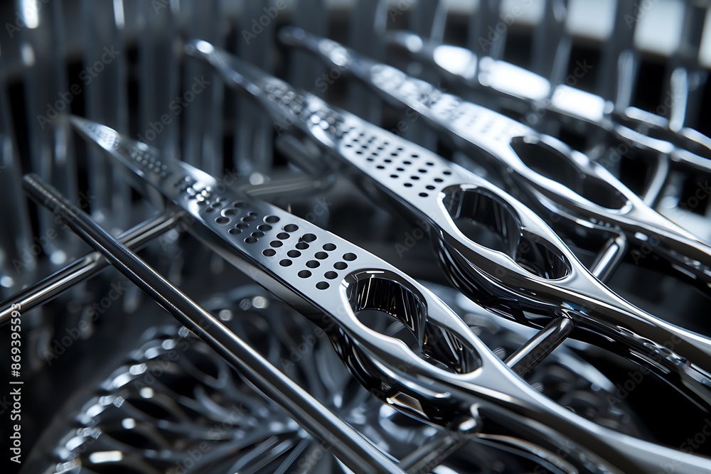 Close-up of genetic engineering tools, metallic silver, minimalist, dramatic lighting, Magnum photo style Close-up of genetic engineering tools, metallic silver, minimalist, dramatic lighting, Magnum photo style