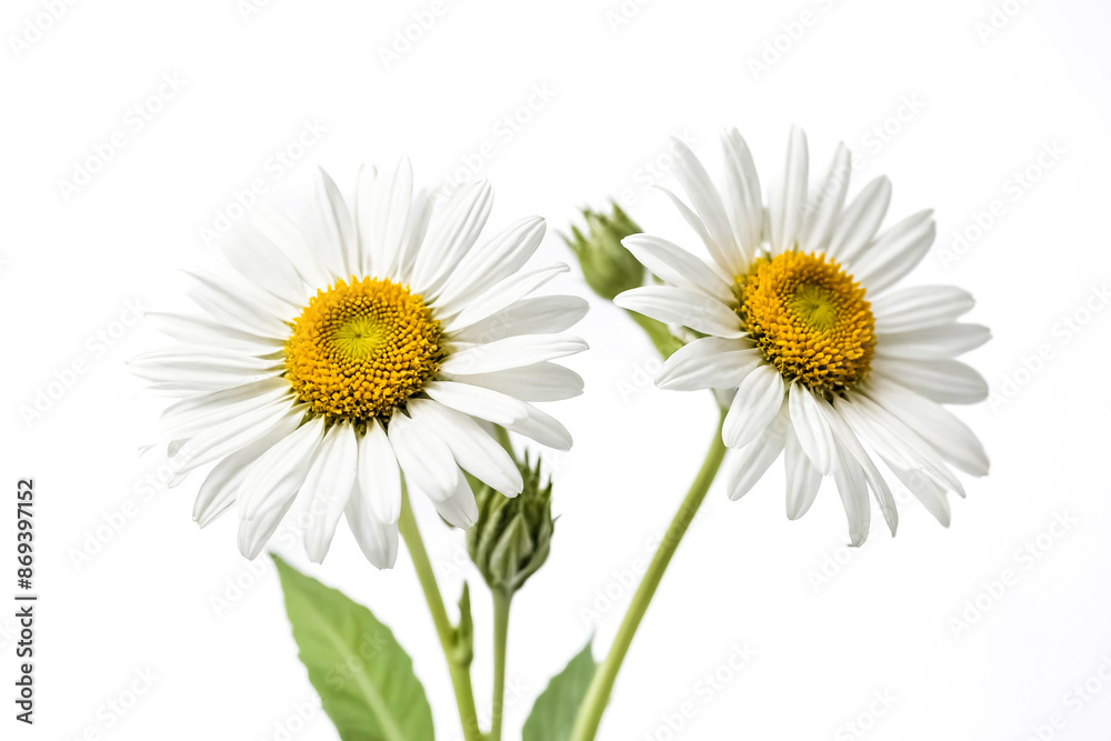 Obraz premium Two White Daisies Isolated On White Background