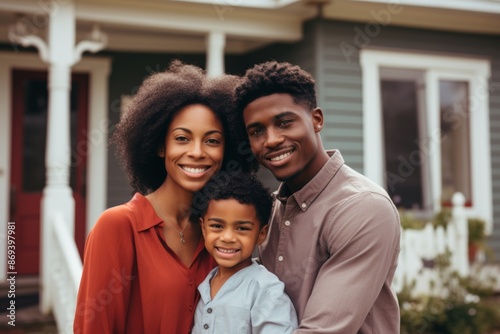 Portrait of a smiling African American family in front of house © Vorda Berge