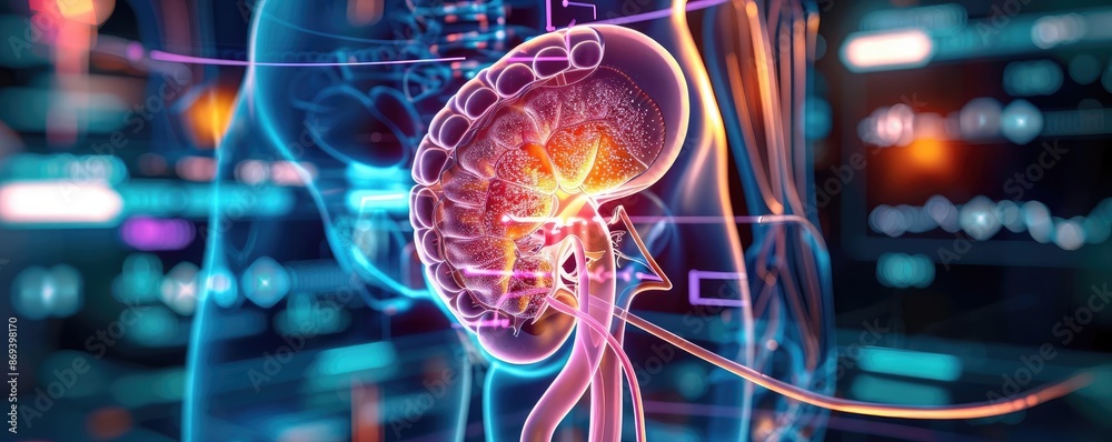 Artistic depiction of bladder anatomy highlighting urinary storage ...