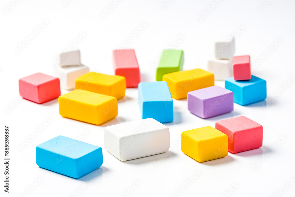 Colorful blocks scattered on a white background Colorful blocks scattered on a white background
