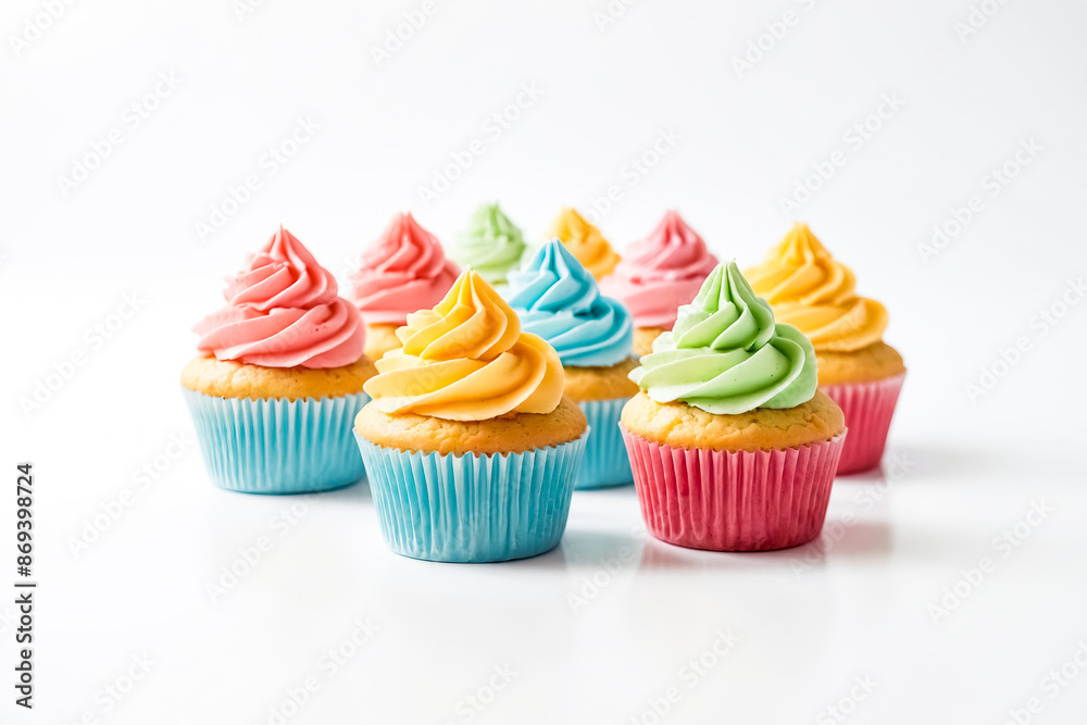 Colorful Cupcakes on White Background