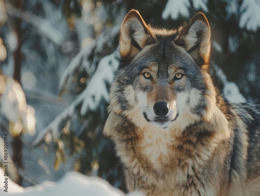 majestic grey wolf in snowy forest piercing eyes and thick fur lowangle shot capturing power and grace soft winter light filtering through trees majestic grey wolf in snowy forest piercing eyes and thick fur lowangle shot capturing power and grace soft winter light filtering through trees