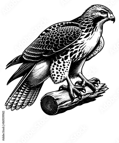 Red-tailed Hawk Black And White Bird Retro