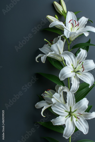 Elegant white lilies branch for condolence cards