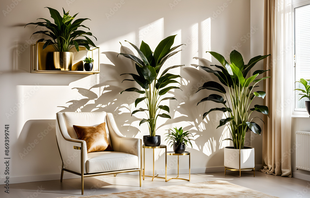 Fototapeta premium simple living room, white sofa, flat background style