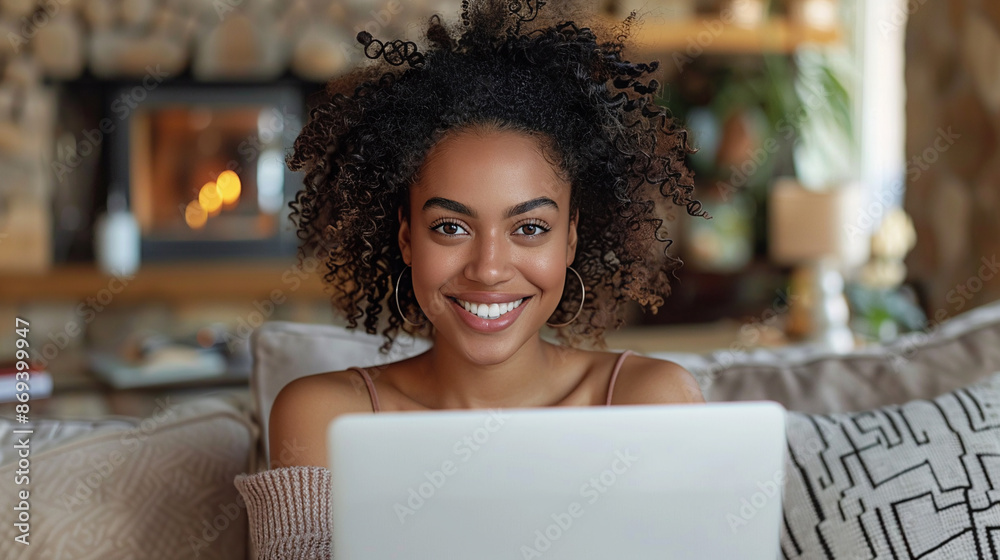 Portrait of a woman using a laptop while sitting on the sofa at home. Portrait of a woman using a laptop while sitting on the sofa at home.