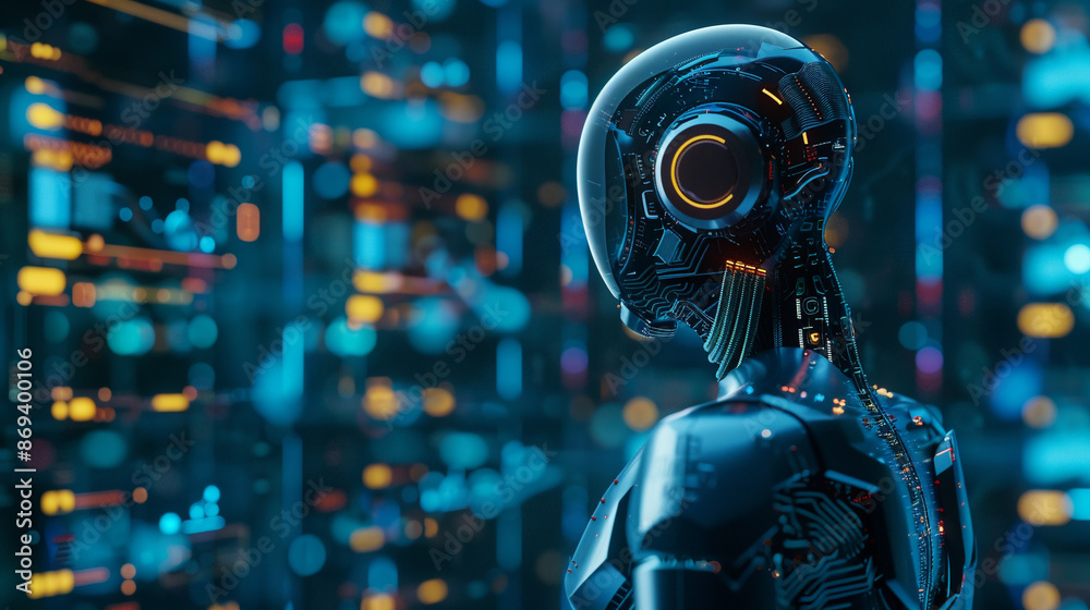 Artificial intelligence robot control futuristic data screen Artificial intelligence robot control futuristic data screen