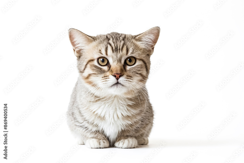 Obraz premium Cute Kitten Sitting and Looking at Camera on White Background