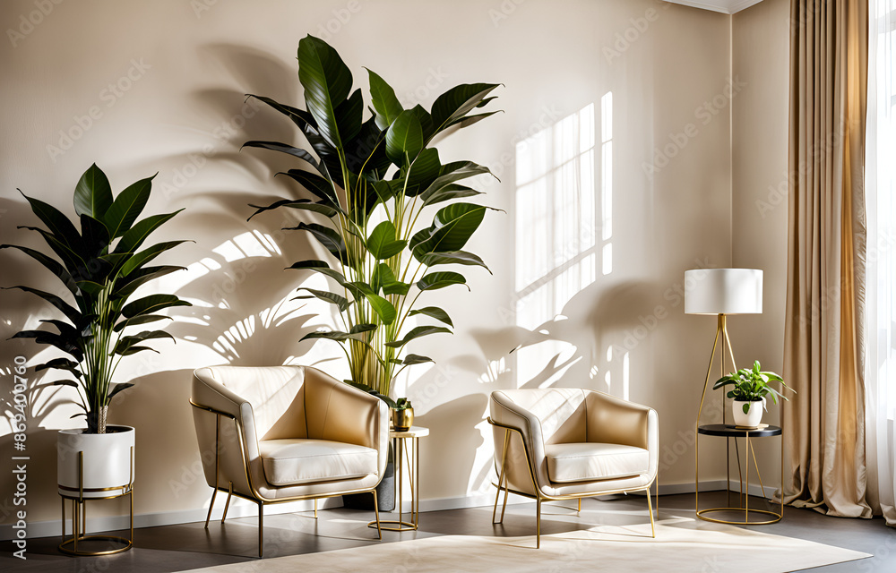Fototapeta premium simple living room, white sofa, flat background style