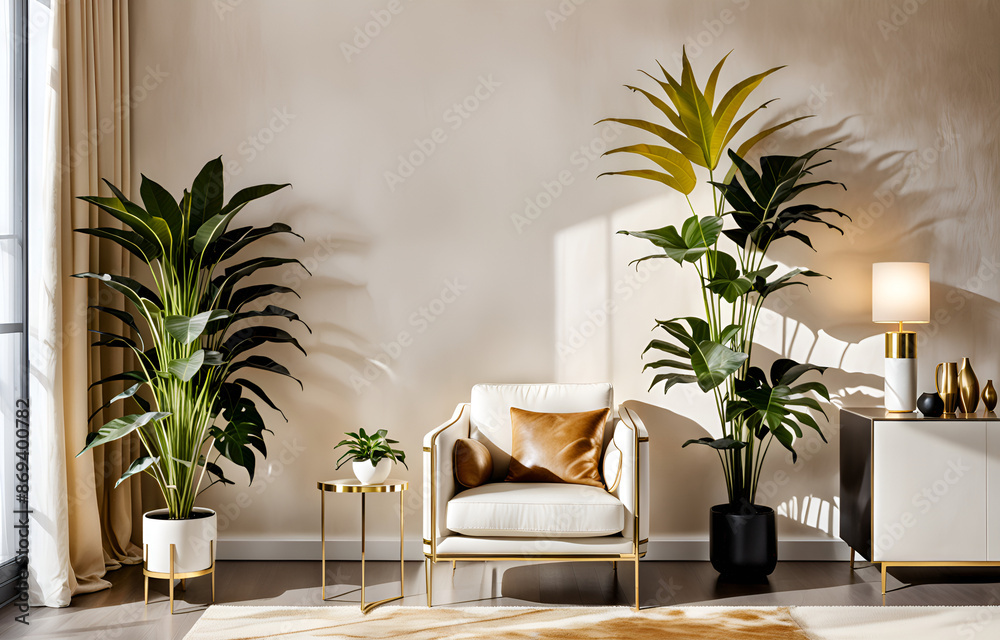 Fototapeta premium simple living room, white sofa, flat background style