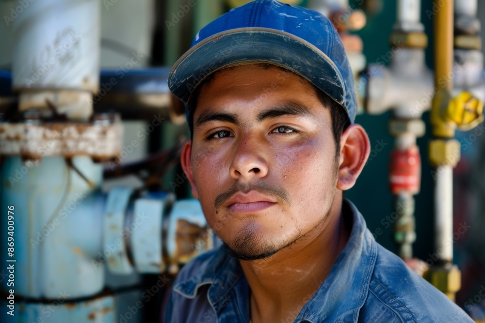 Portrait of a young Mexican male plumber Portrait of a young Mexican male plumber