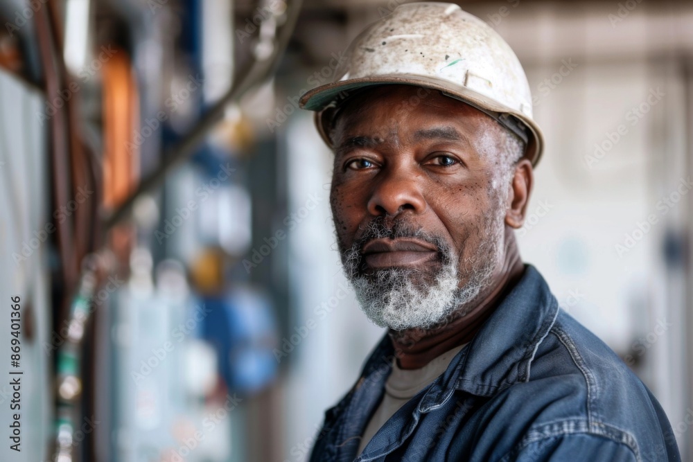 Portrait of a middle aged African American male electrician Portrait of a middle aged African American male electrician