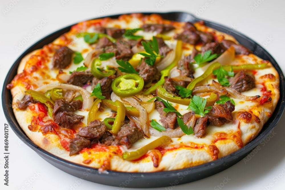 Savory Cheesesteak Skillet Pizza with Caramelized Onions and Bell Peppers Savory Cheesesteak Skillet Pizza with Caramelized Onions and Bell Peppers