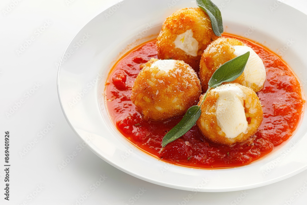 Cheesy Arancini Balls with Tomato Sauce and Italian Herbs Cheesy Arancini Balls with Tomato Sauce and Italian Herbs