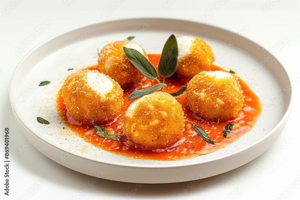 Creamy Arancini with Sage Leaves and Tomato Sauce Creamy Arancini with Sage Leaves and Tomato Sauce