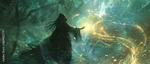 Sorceress summoning a magical creature digital art