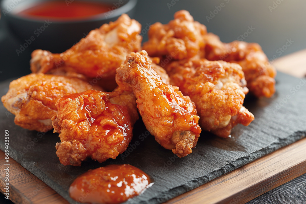 Korean Fried Chicken, twice-fried for crispy perfection. Sticky sweet & spicy sauce coats juicy, tender meat. Pickled radish adds a refreshing touch. Korean Fried Chicken, twice-fried for crispy perfection. Sticky sweet & spicy sauce coats juicy, tender meat. Pickled radish adds a refreshing touch.