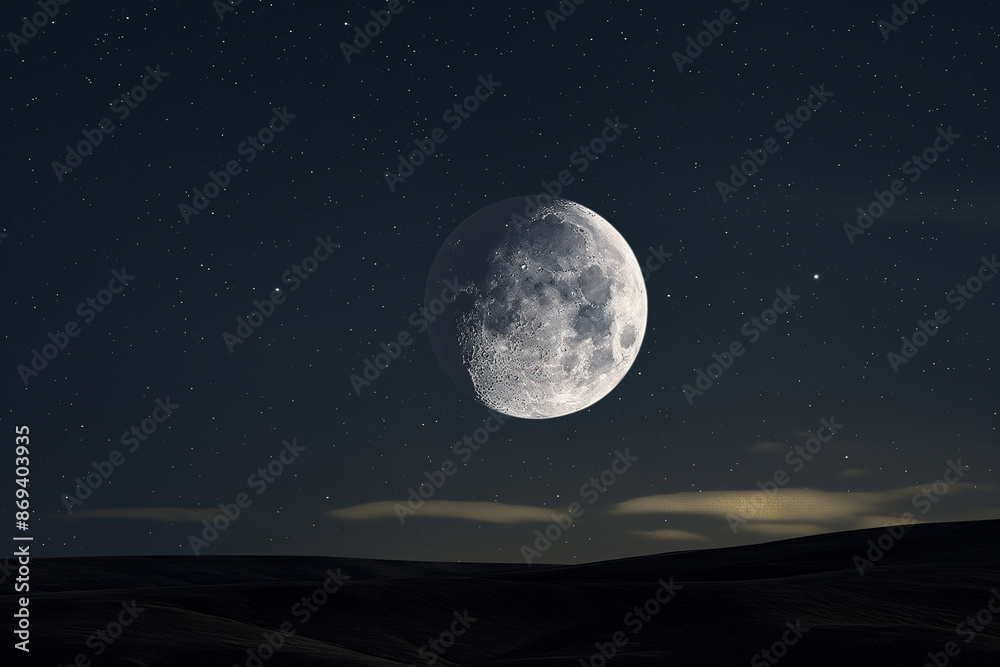 Fototapeta premium moon over sky, A serene view of the moon in the night sky, casting a gentle glow over a tranquil landscape
