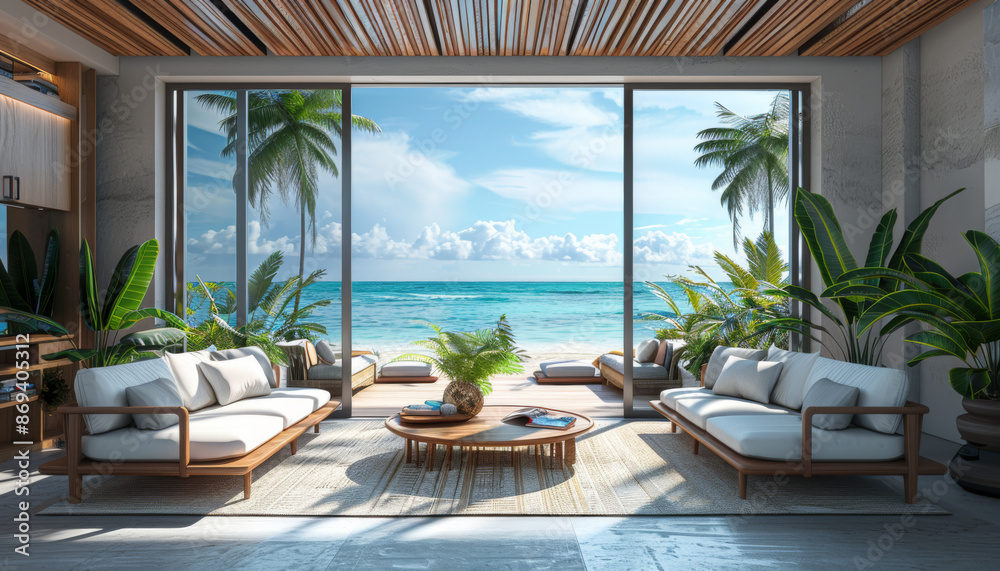 Fototapeta premium Coastal Living Room with Ocean View