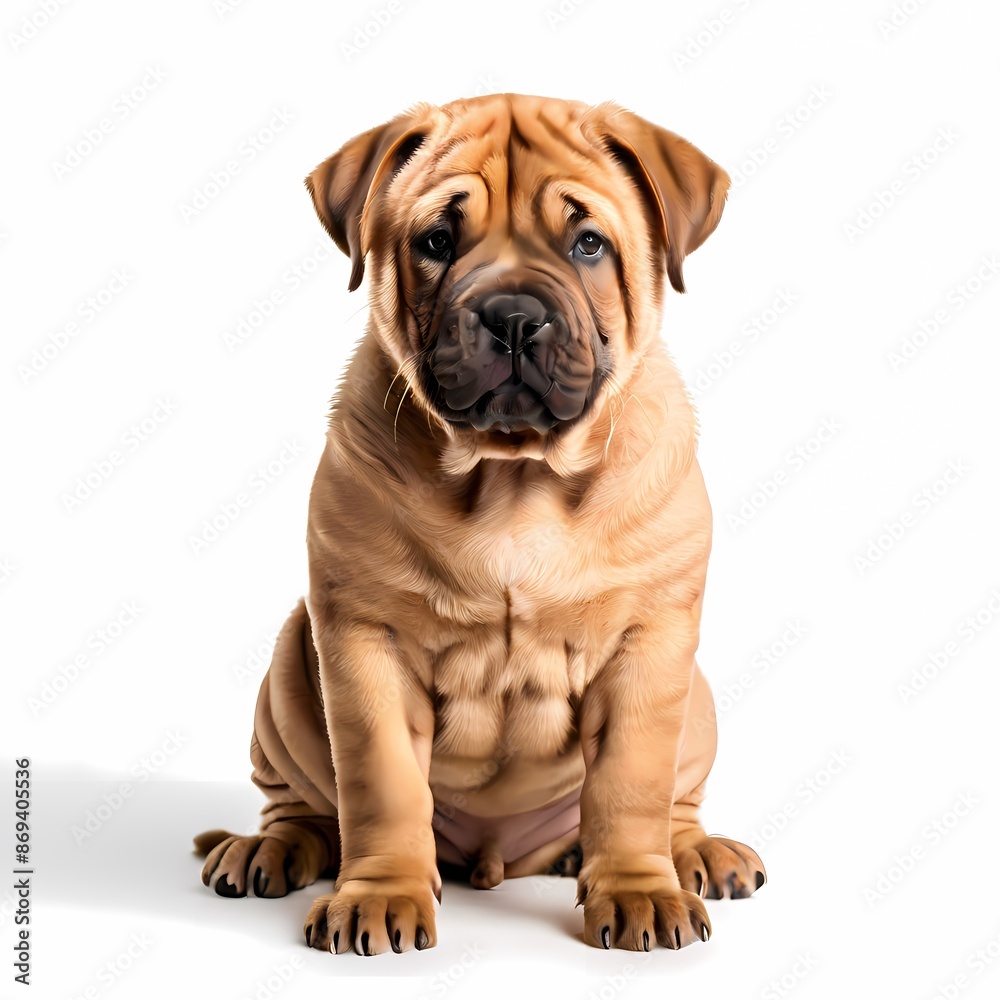 Shar pei dog breed standing against white background, AI Generated Shar pei dog breed standing against white background, AI Generated
