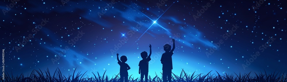 Children using augmented reality to interact with a magical meteor shower, sparkling effects, high detail, digital illustration, vibrant colors, joyful scene Children using augmented reality to interact with a magical meteor shower, sparkling effects, high detail, digital illustration, vibrant colors, joyful scene
