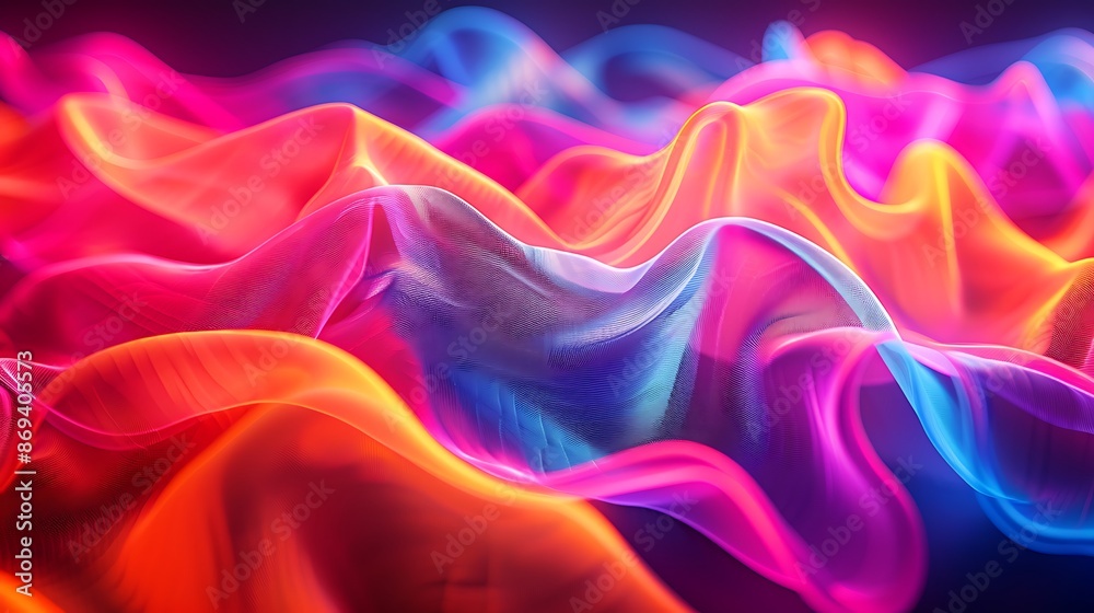 Obraz premium A vibrant array of flowing, neon-colored ribbons intertwining in a mesmerizing dance, set against a dark background sharp focus and clear light , high clarity no grunge, splash, dust , noise