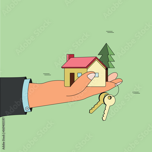 Buying a house. New house. Receiving keys. Mortgage process. Finishing line of buying a house 