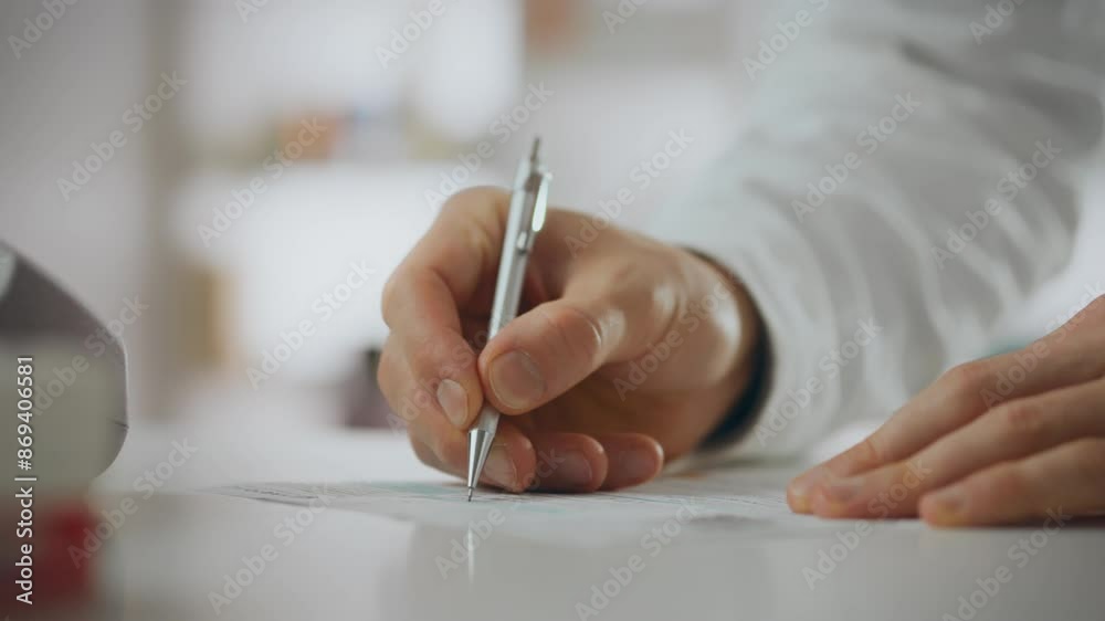 Client. A pharmacist's assistant writes with pen while signing a doctor's prescription in medicine store. A working Caucasian man writes out paper documents and follows the rules of service, symptom Client. A pharmacist's assistant writes with pen while signing a doctor's prescription in medicine store. A working Caucasian man writes out paper documents and follows the rules of service, symptom