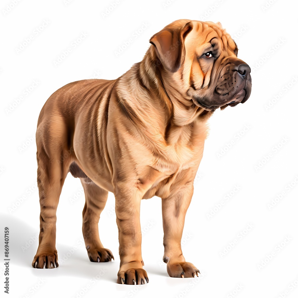 Shar pei dog breed standing against white background, AI Generated Shar pei dog breed standing against white background, AI Generated