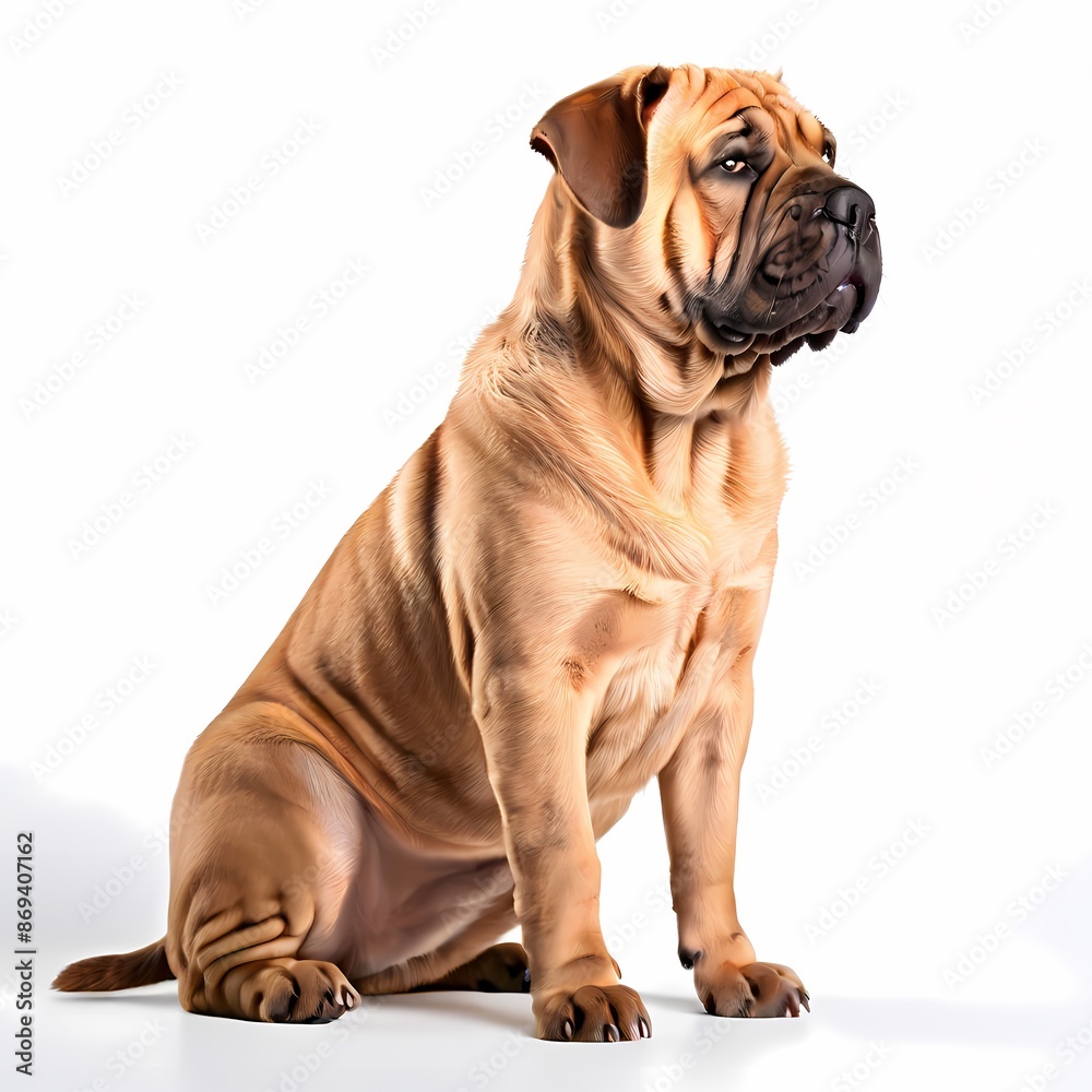 Obraz premium Shar pei dog breed standing against white background, AI Generated