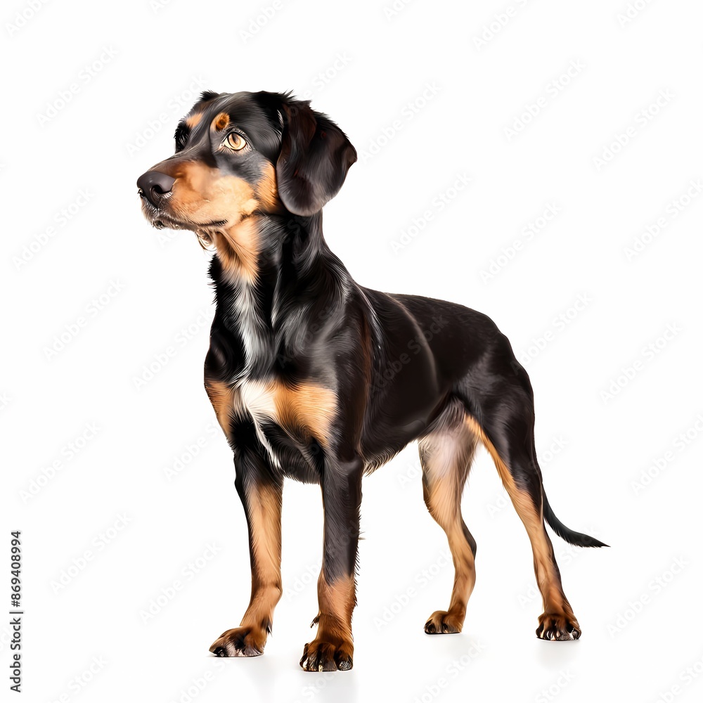 Smaland hound dog breed standing against white background, AI Generated Smaland hound dog breed standing against white background, AI Generated