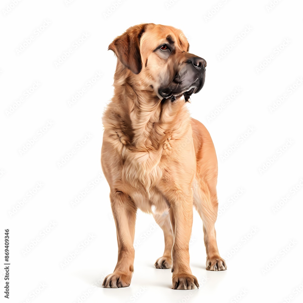 Obraz premium Spanish mastiff dog breed standing against white background, AI Generated