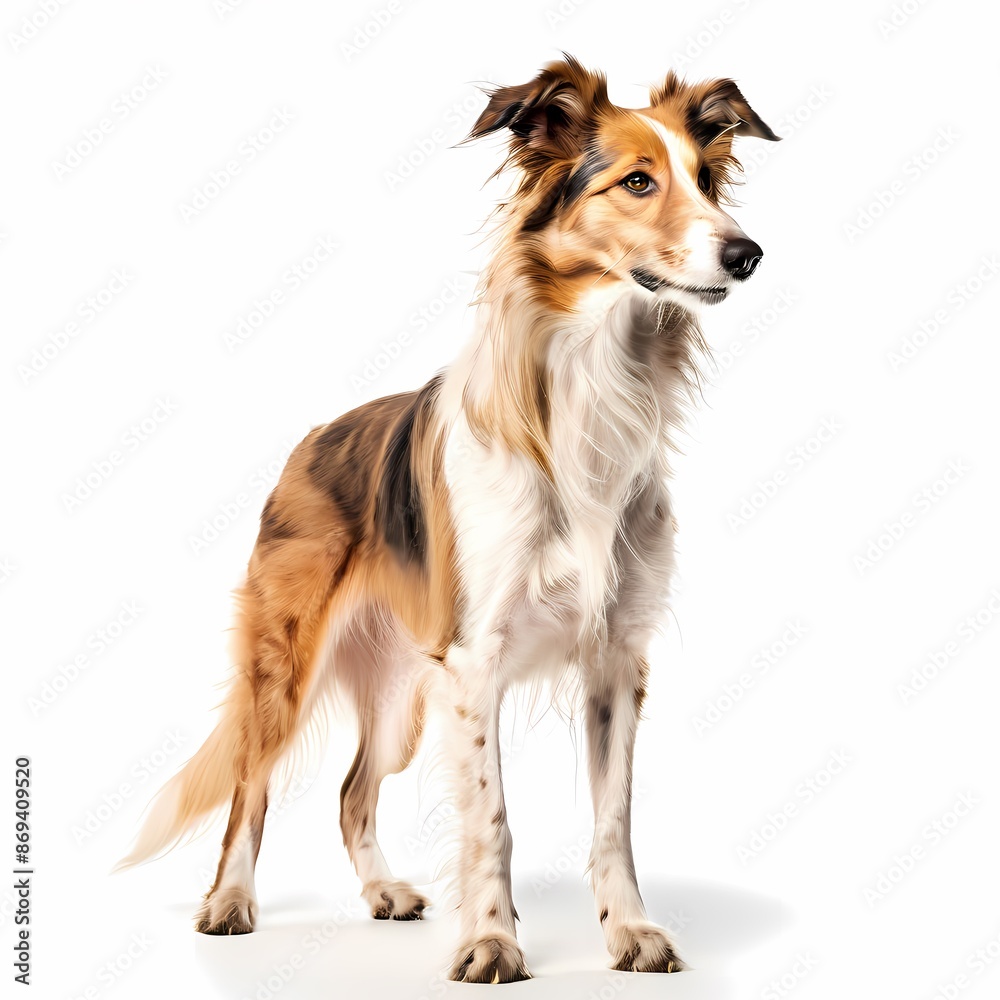 Silken Windhound dog breed standing against white background, AI Generated Silken Windhound dog breed standing against white background, AI Generated