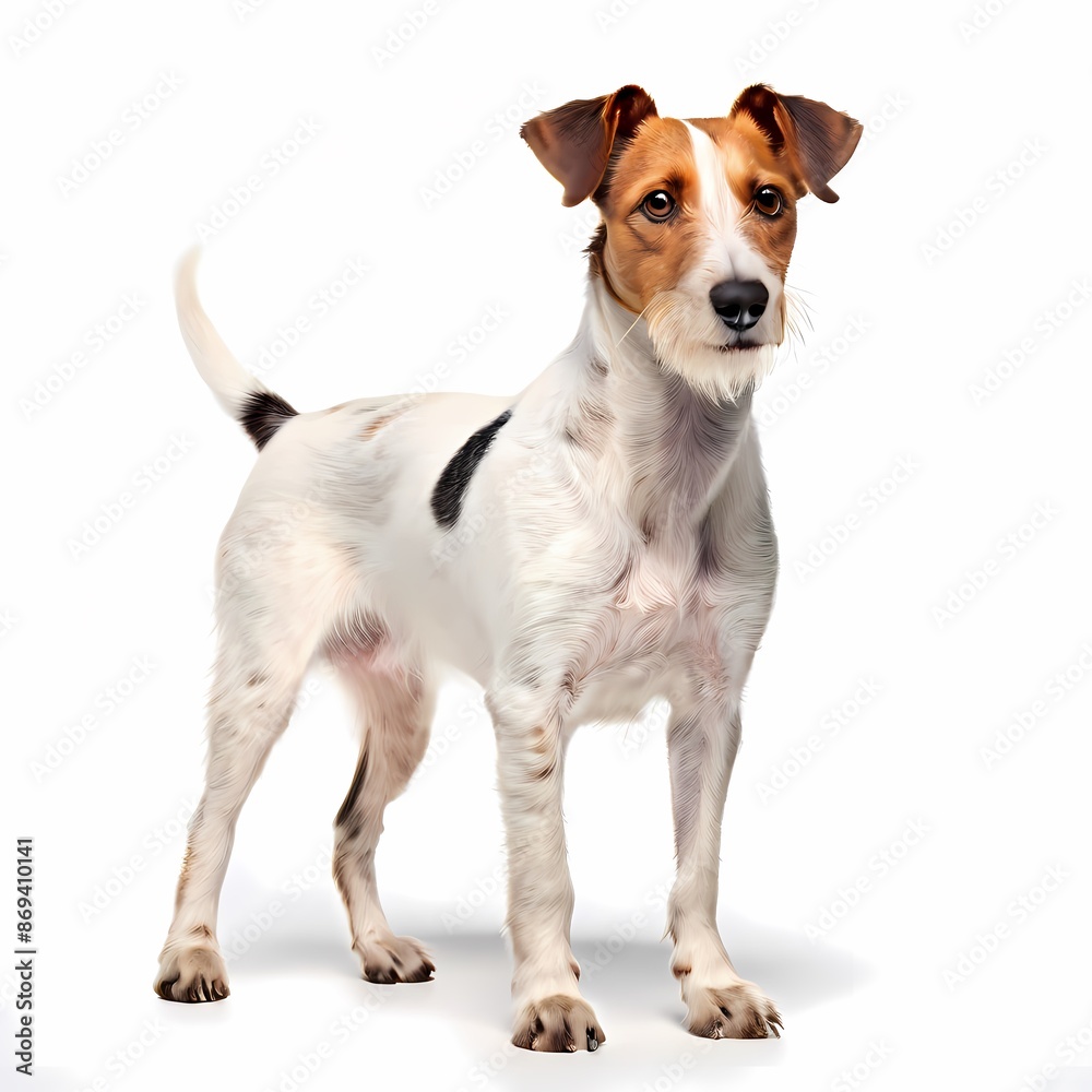 Smooth fox terrier dog breed standing against white background, AI Generated Smooth fox terrier dog breed standing against white background, AI Generated