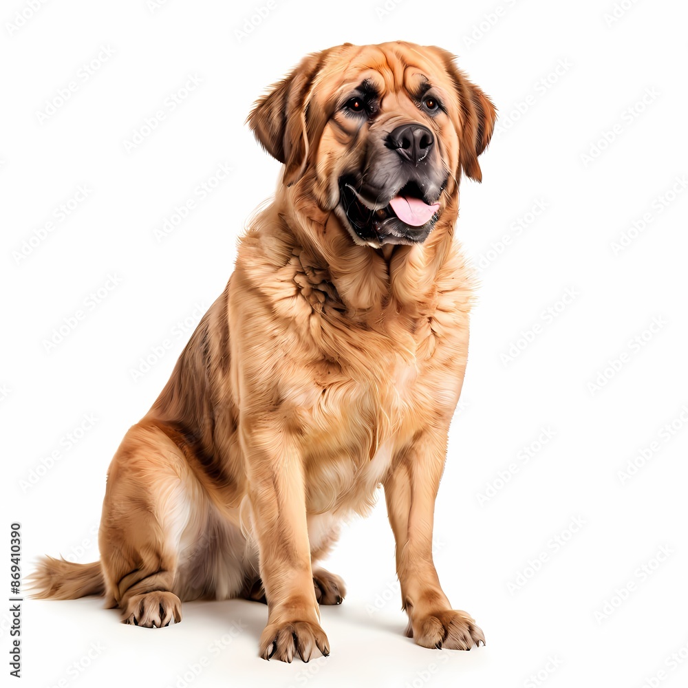 Fototapeta premium Spanish mastiff dog breed standing against white background, AI Generated