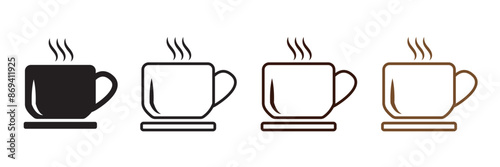 Coffee cup icon set. Cups of coffee tea collection. Hot drink icon. Disposable cup. Cup coffe with steam. Flat style. Vector Illustration. Vector Graphic. EPS 10