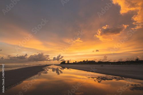 sunset reflections over sanibel island Florida during golden hour