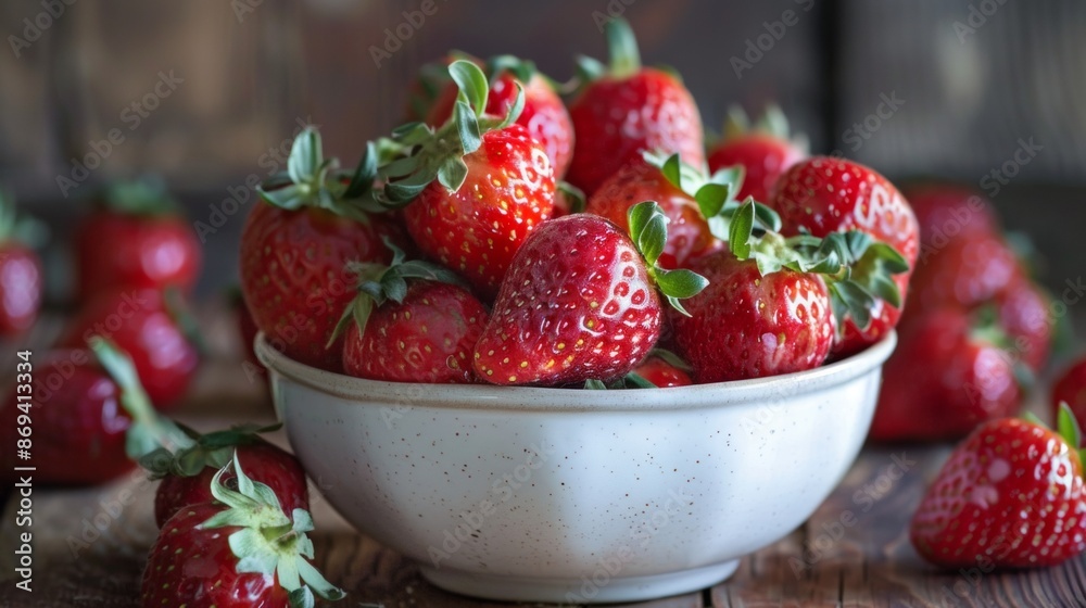 Fresh strawberries in a ceramic bowl Fresh strawberries in a ceramic bowl