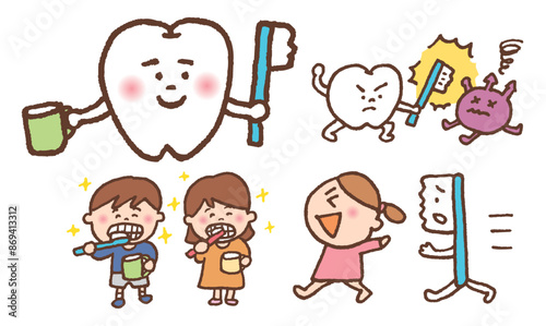 かわいい歯のキャラや歯磨きのイラスト