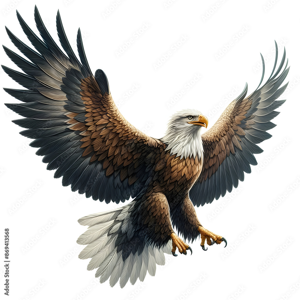 Obraz premium majestic eagle soaring wings spread wide white background
