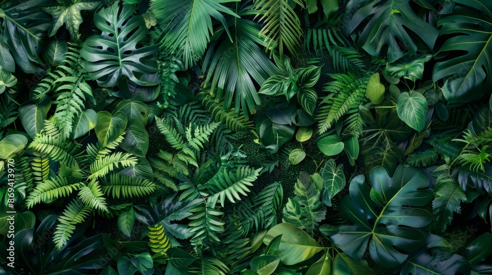 Lush green tropical leaves background