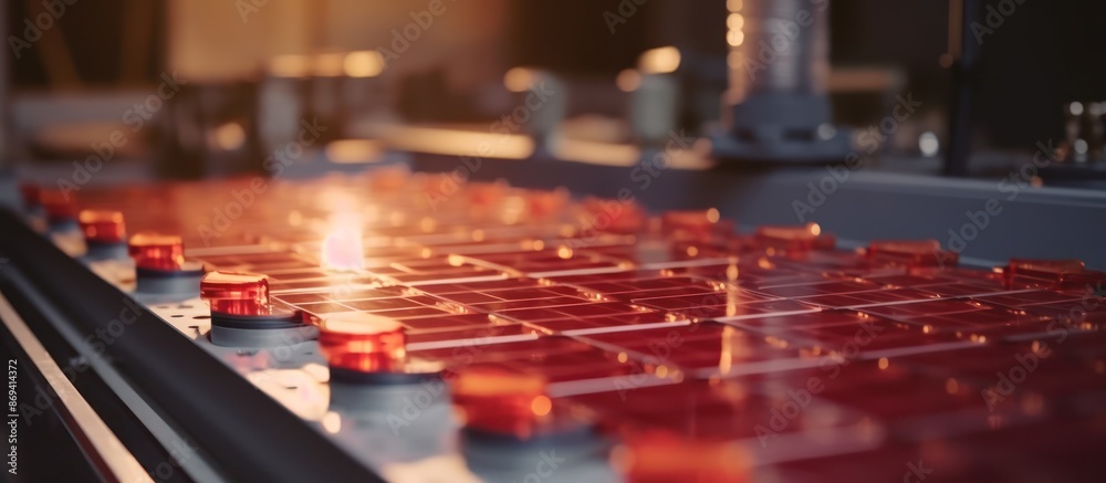 testing Solar Panel cells on the Conveyor during the Solar Panel Production Process in the Factory testing Solar Panel cells on the Conveyor during the Solar Panel Production Process in the Factory