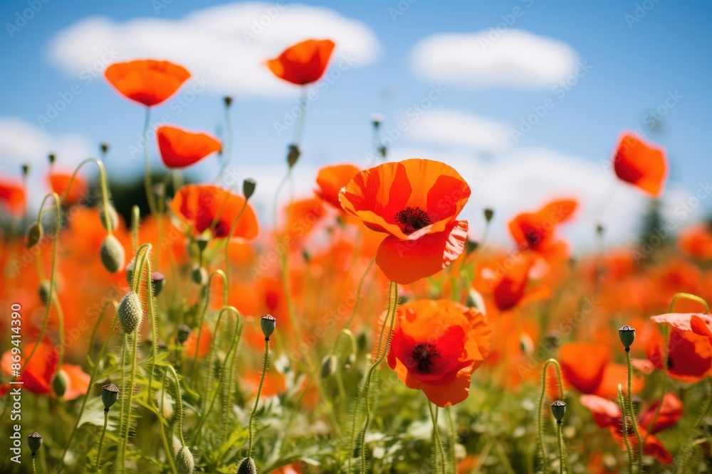 Obraz premium Field of poppy outdoors nature flower.