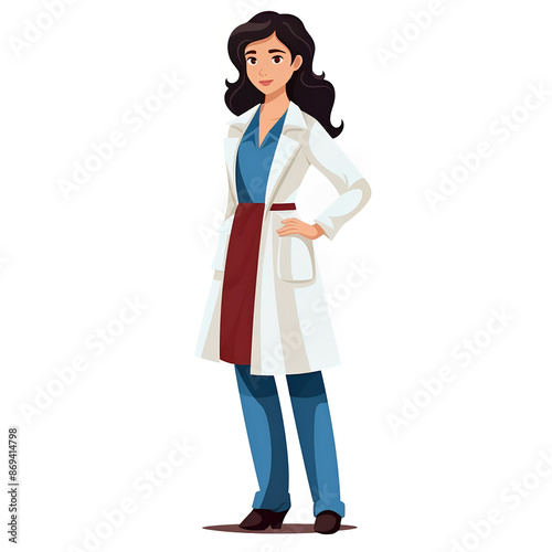 Doctor icon in uniform. Flat style female. Brunette with brown eyes