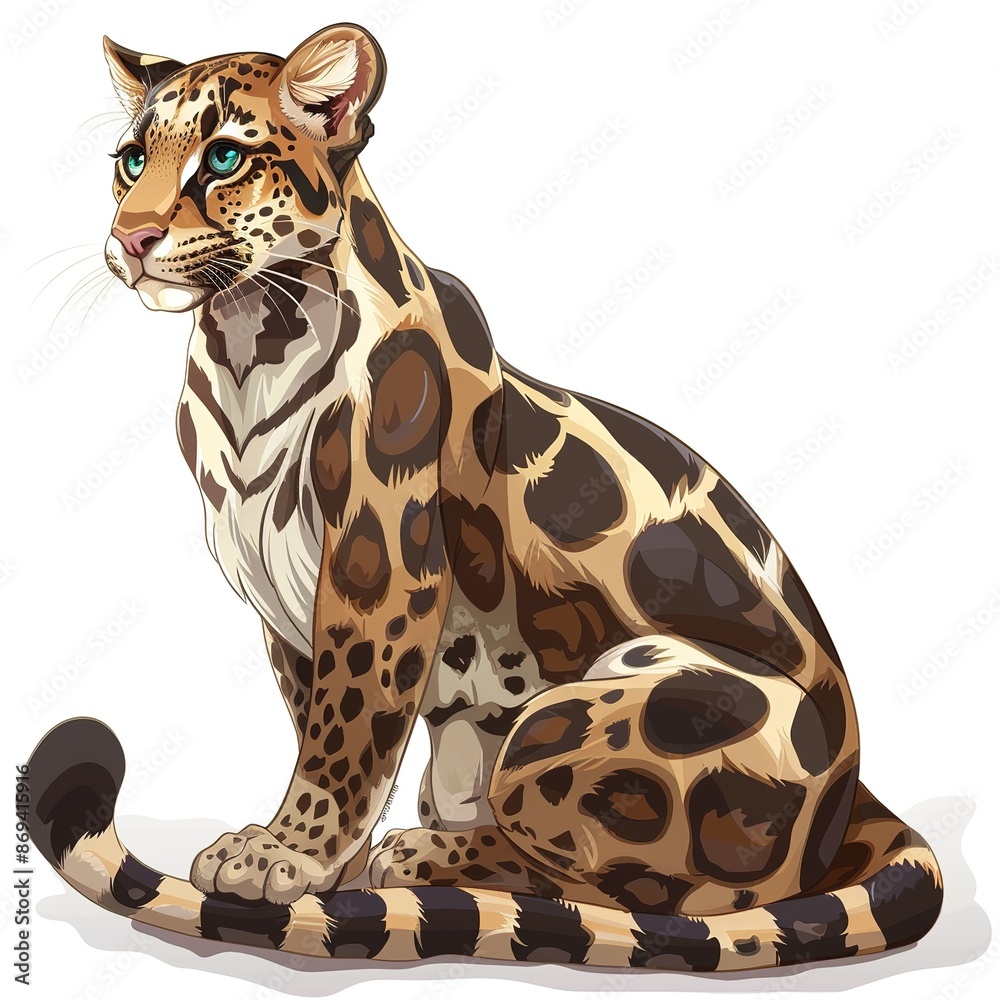 Fototapeta premium Clouded Leopard Bohemian fashion cartoon isolated whitebackground