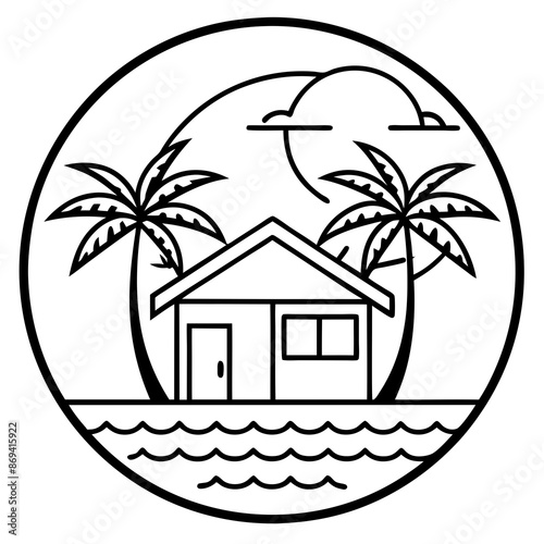 Beachfront paradise vector logo