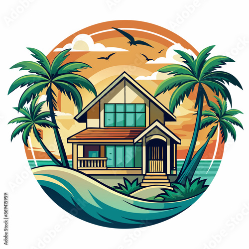 Beachfront paradise vector logo