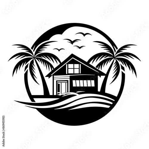 Beachfront paradise vector logo