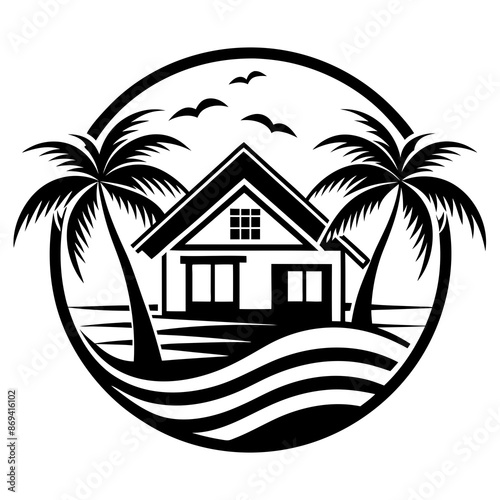 Beachfront paradise vector logo